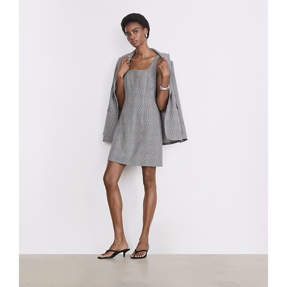 LOFT Versa Plaid Seasonless Stretch Square Neck Mini Dress MSRP $110 NWT SIZE 6